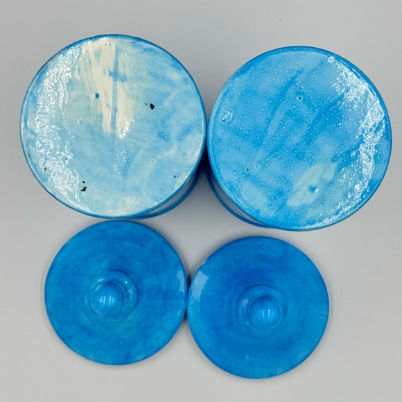 Studio Crafted Glazed Ceramic Speckled Blue Canisters Set of 2 - Picture 7 of 7